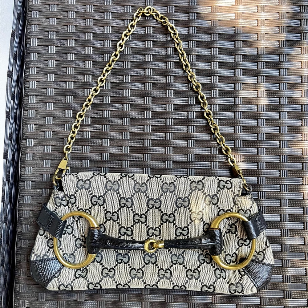 Vintage Gucci Horsebit Canvas GG monogram Clutch